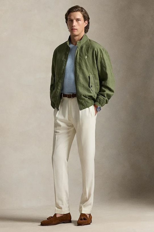 Odzież Polo Ralph Lauren krótka kurtka męska lniana 710P05061 zielony