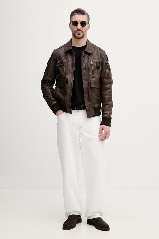 Aeronautica Militare kurtka skórzana PN5058U100839 brązowy SS26