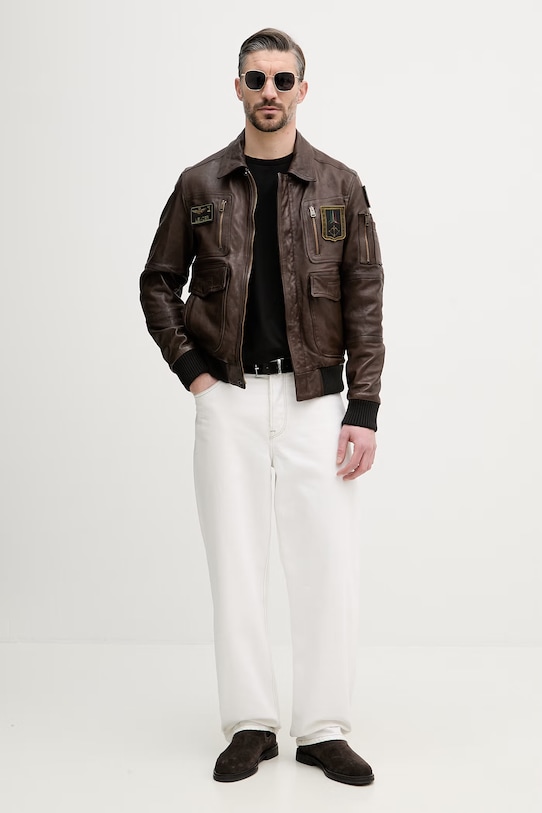 Δερμάτινο μπουφάν Aeronautica Militare PN5058U100839 καφέ SS26