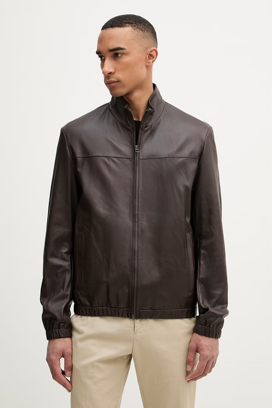 BOSS kurtka pilotka męska skórzana BOSS X DAVID BECKHAM brązowy 50562919