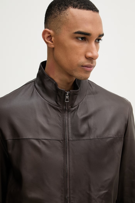 BOSS kurtka pilotka męska skórzana BOSS X DAVID BECKHAM brązowy 50562919