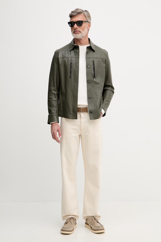 BOSS Green giacca corta da uomo in pelle BOSS X PORSCHE 50560422 verde SS26