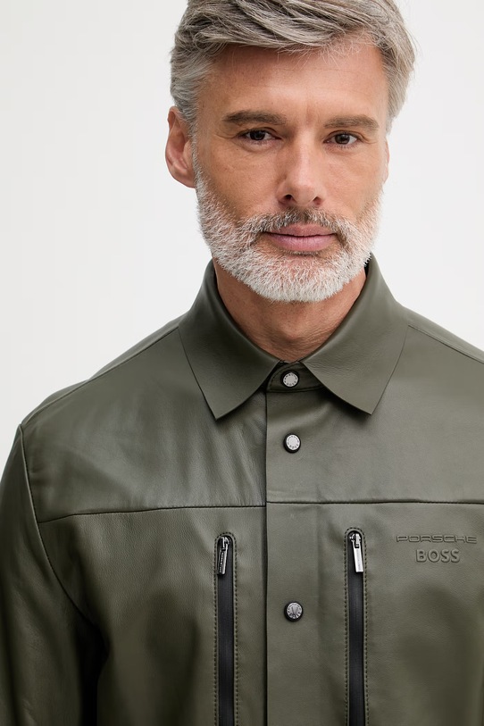 BOSS Green jachetă scurtă pentru bărbați, din piele BOSS X PORSCHE verde 50560422