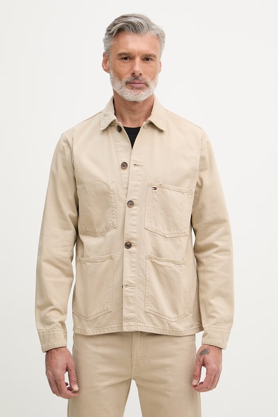 Tommy Hilfiger яке тип риза мъжко от памук бежов MW0MW42333
