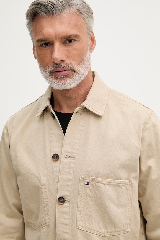 Tommy Hilfiger яке тип риза мъжко от памук бежов MW0MW42333