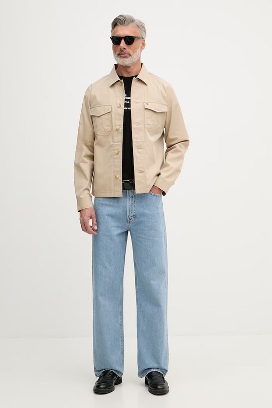 Tommy Hilfiger prechodná bunda pánska s bavlnou MW0MW38712 béžová SS26