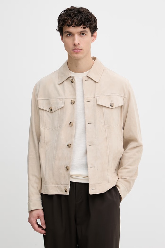 BOSS geacă tip cămașă pentru bărbați, din piele întoarsă Merak1 bej 50538002