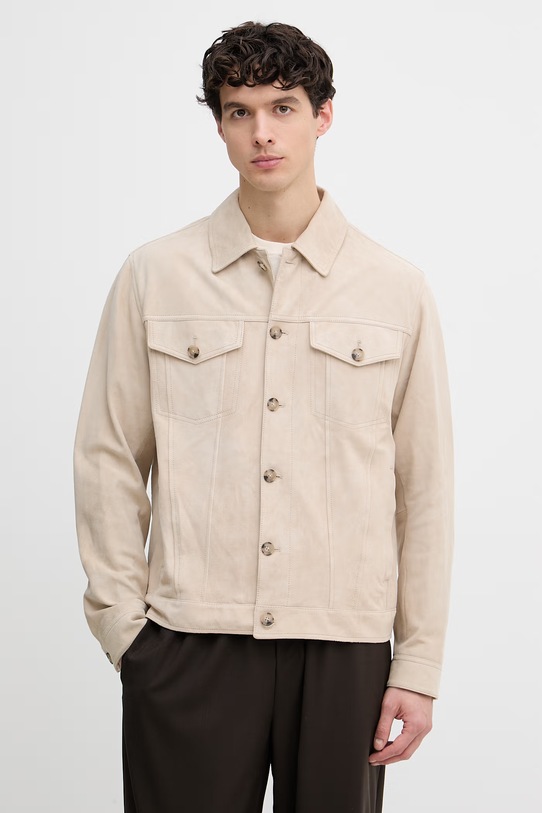 BOSS geacă tip cămașă pentru bărbați, din piele întoarsă Merak1 bej 50538002