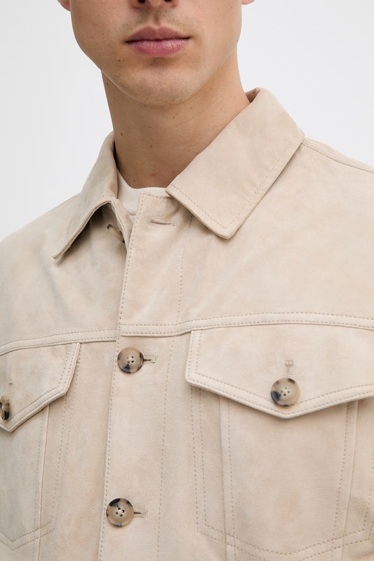 BOSS geacă tip cămașă pentru bărbați, din piele întoarsă Merak1 50538002