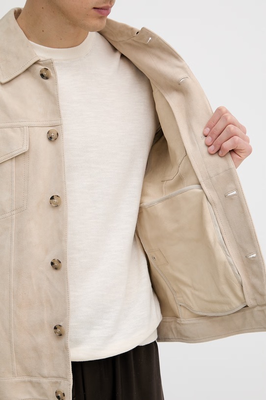 BOSS geacă tip cămașă pentru bărbați, din piele întoarsă Merak1 50538002