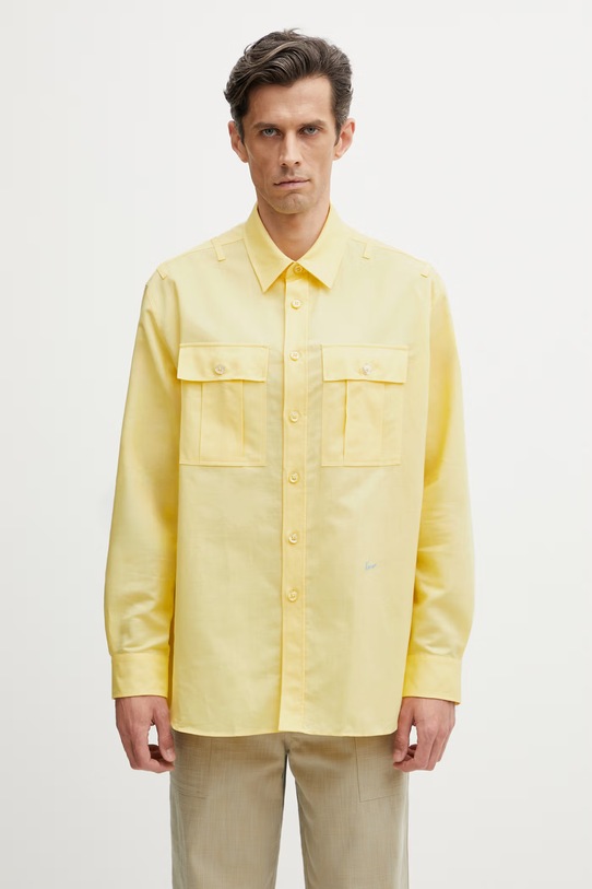 Kenzo Overshirt koszula z lnem męska żółty FG55CH5429GO
