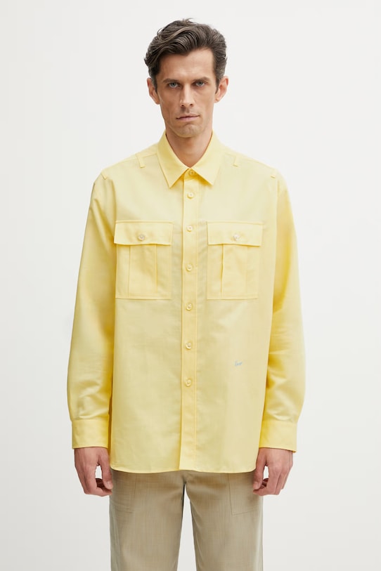 Kenzo Overshirt koszula z lnem męska żółty FG55CH5429GO