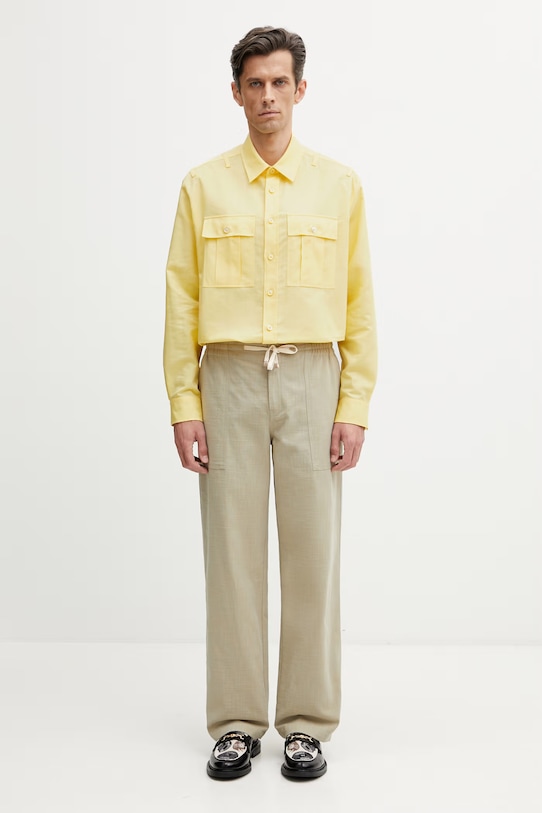 Kenzo Overshirt koszula z lnem męska FG55CH5429GO żółty