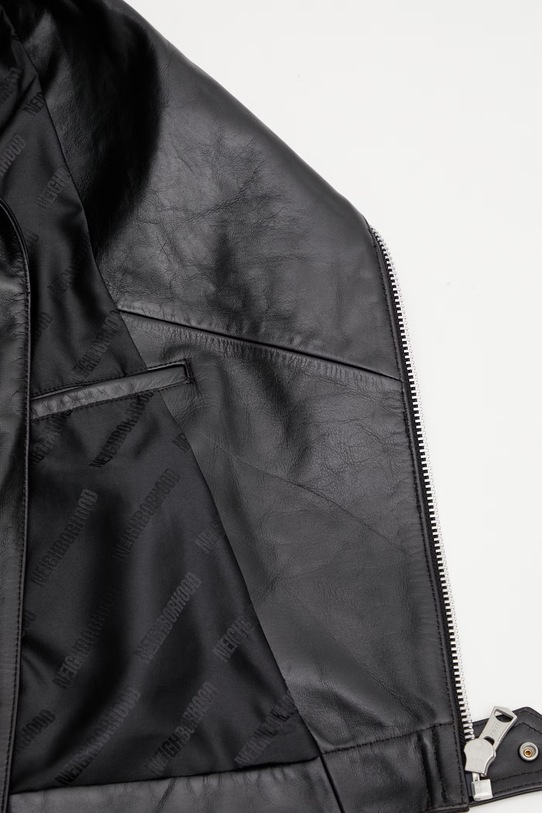 Kožená bunda NEIGHBORHOOD LEATHER RIDERS JACKET 252SZNH.JKM05 čierna