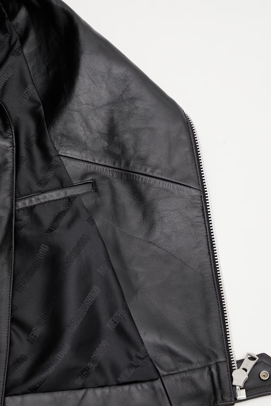 Kožená bunda NEIGHBORHOOD LEATHER RIDERS JACKET 252SZNH.JKM05 čierna