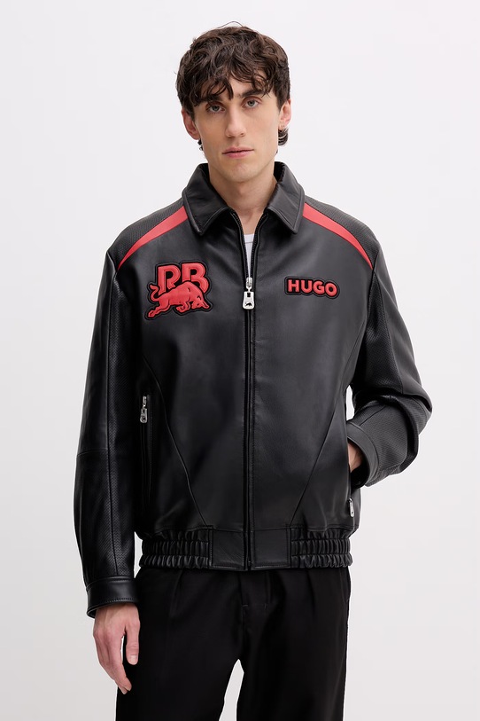 HUGO куртка для мужчин из кожи Lugor_RB чёрный 50559737