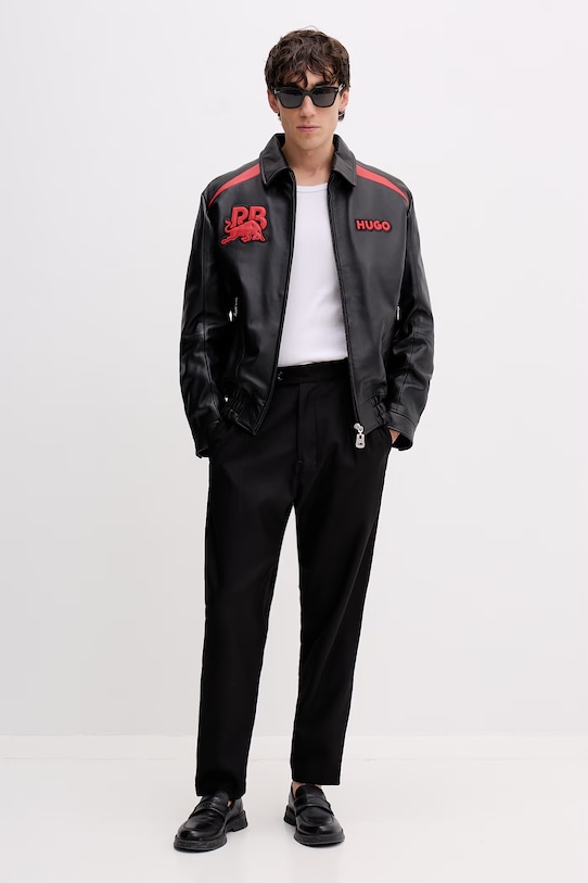 HUGO kurtka męska skórzana Lugor_RB 50559737 czarny SS26