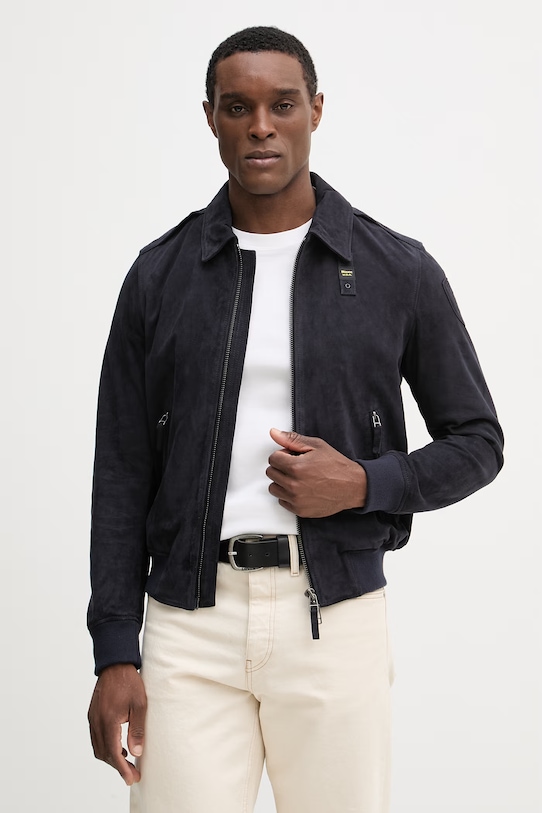 Semišová bunda Blauer ALLEN bez kapucne tmavomodrá BLUL02436