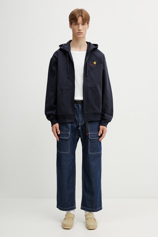 Carhartt WIP Hooded American Script Jacket bluza z kapturem męska z bawełną I033063.J0XX granatowy