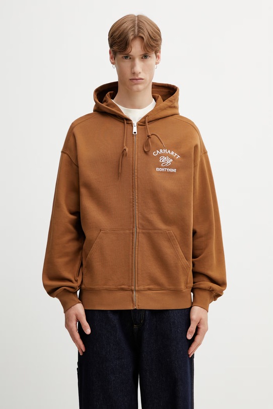 Odzież Carhartt WIP Hooded Eightynine Sweat Jacket bluza bawełniana męska I036373.HZXX brązowy