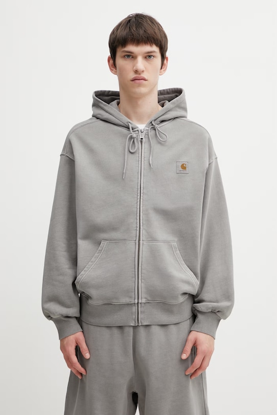Carhartt WIP Hooded Nelson Jacket mikina na zips bavlnená pánska sivá I033064.2LRGD