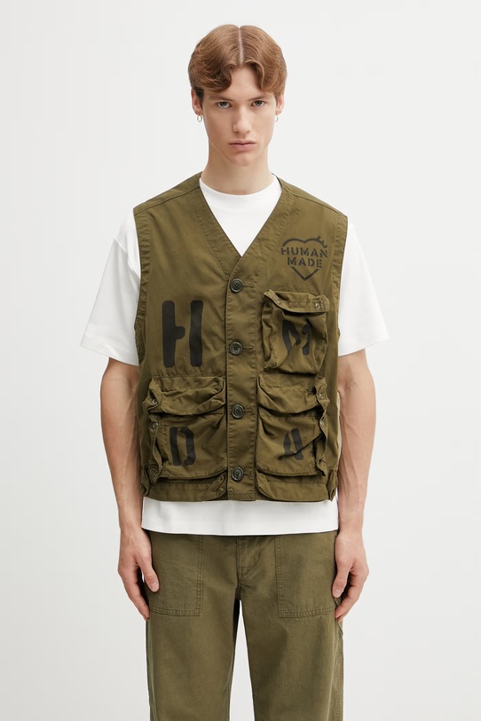 Human Made MENS WOVEN JACKET bezrękawnik męski z bawełną zielony HM31JK010