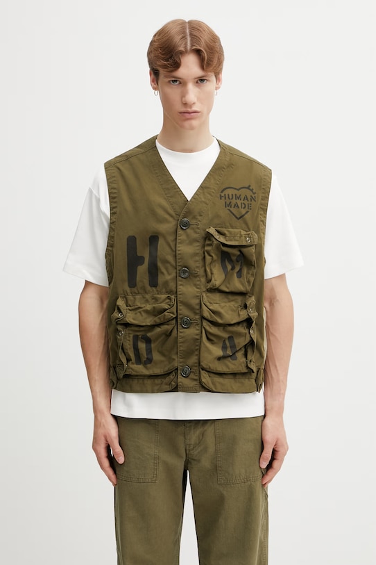 Human Made MENS WOVEN JACKET vesta pánská s bavlnou zelená HM31JK010