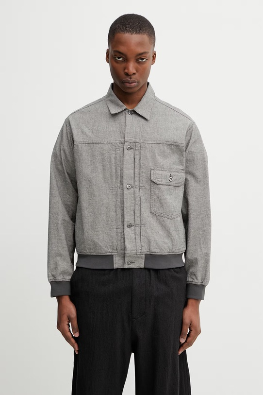 BEAMS коротка куртка чоловіча з домішкою льону сірий 1118.6577.803