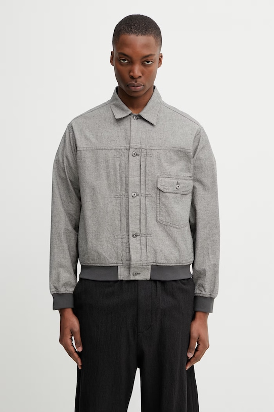 BEAMS коротка куртка чоловіча з домішкою льону сірий 1118.6577.803