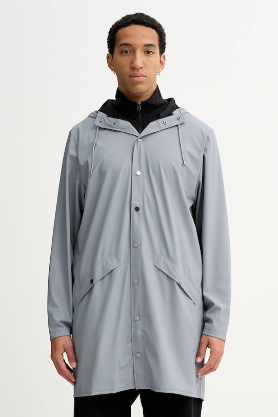 Дождевик Rains 12020 Long Jacket W3 с капюшоном серый 12020.147