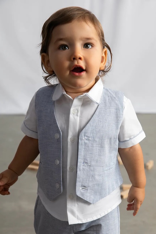 Mayoral kamizelka z domieszką lnu dziecięca tkanina niebieski 1312.3A.Baby.PPY2