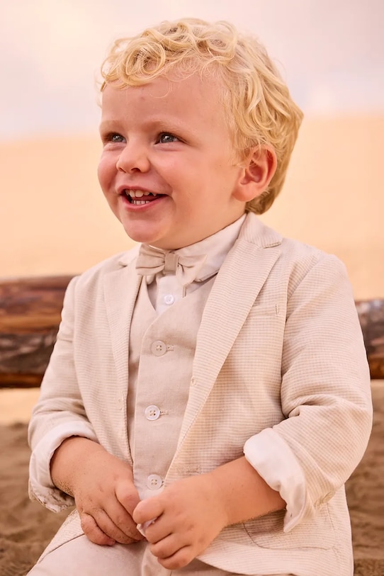 Mayoral marynarka z domieszką lnu dziecięca tkanina beżowy 1404.3A.Baby.PPY2