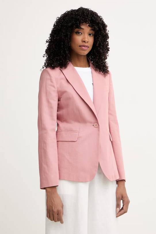 Weekend Max Mara jednoredni sako za žene s dodatkom lana ORCHE roza 2615041042600