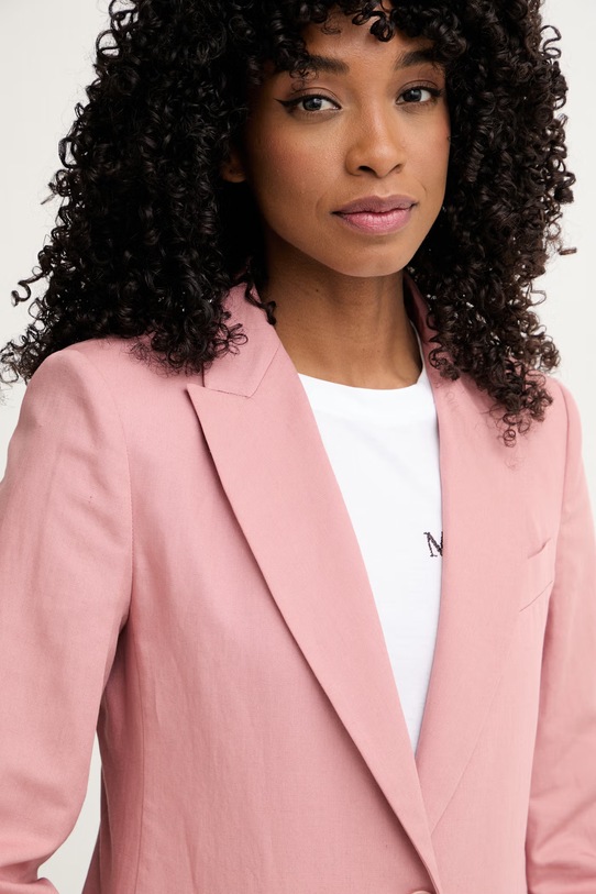Weekend Max Mara jednoredni sako za žene s dodatkom lana ORCHE roza 2615041042600