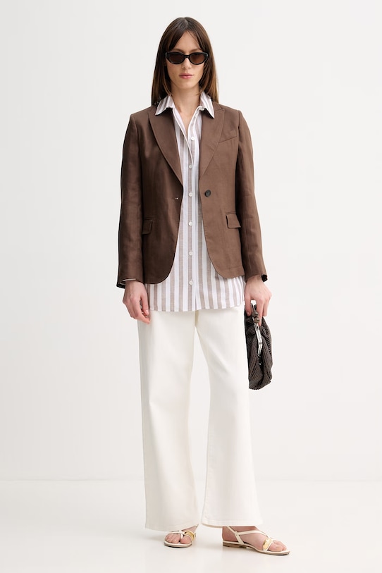 Weekend Max Mara marynarka lniana NALUT 2615041072600 brązowy SS26