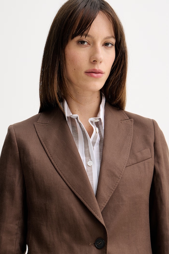 Weekend Max Mara marynarka lniana NALUT brązowy 2615041072600