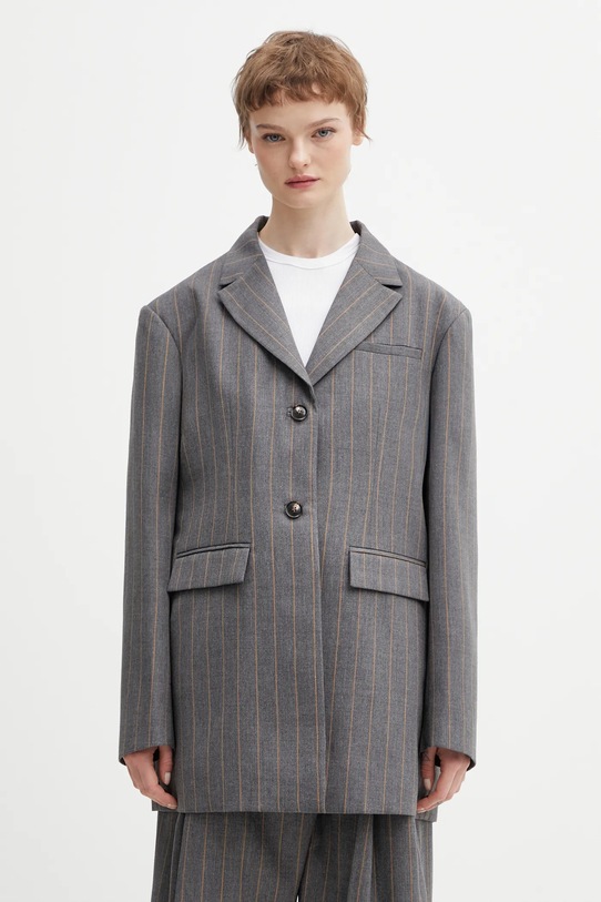 GANNI marynarka z dodatkiem wełny A1020040 Planet friendly szary A1020040