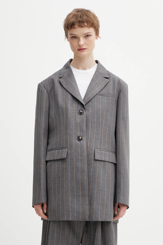 GANNI marynarka z dodatkiem wełny A1020040 Planet friendly szary A1020040