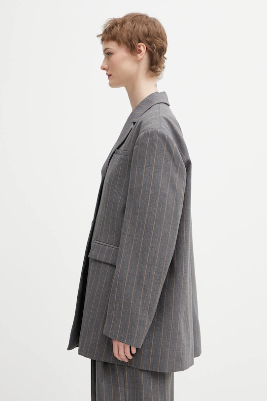 GANNI marynarka z dodatkiem wełny A1020040 A1020040 szary SS26