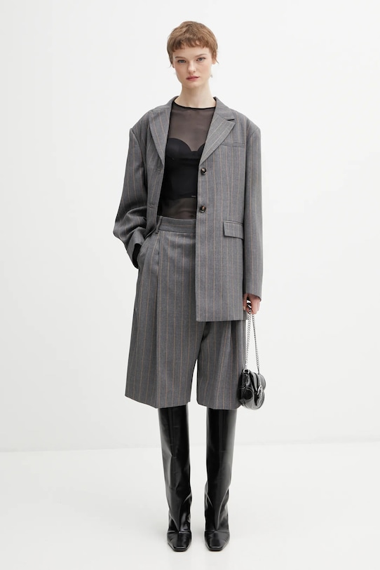 GANNI marynarka z dodatkiem wełny A1020040 A1020040 szary