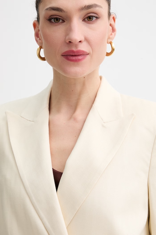 ERMANNO Firenze marynarka dwurzędowa damska z lnu beżowy D48EI023ER3