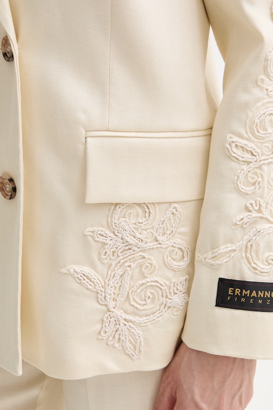 ERMANNO Firenze marynarka dwurzędowa damska z lnu D48EI023ER3 beżowy