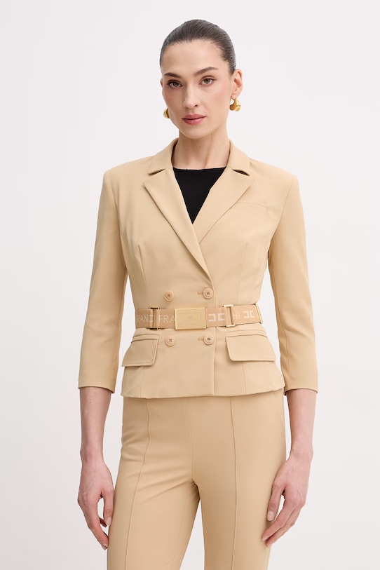 Elisabetta Franchi marynarka dwurzędowa damska beżowy GI22461E2