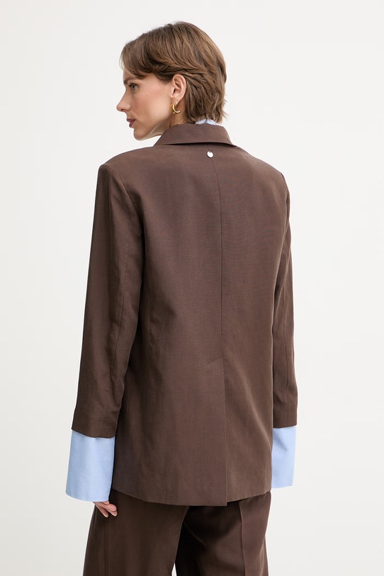 Ρούχα Liu Jo σακάκι γυναικείο με lyocell WA6436.T4818 καφέ