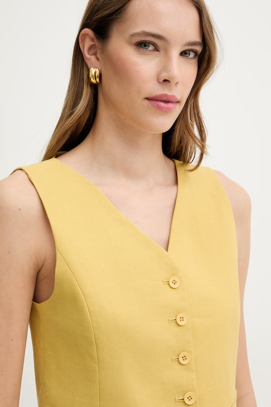 iBlues kamizelka jednorzędowa damska z dodatkiem lnu GABARRA żółty 2617151042200