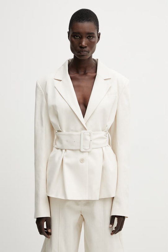 Rotate marynarka jednorzędowa z lnem damska beżowy 1155082059