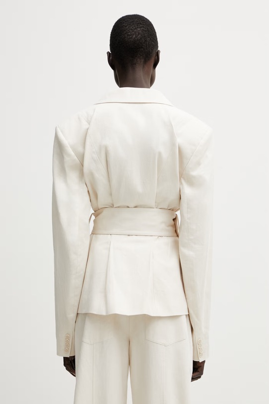 Odzież Rotate marynarka jednorzędowa z lnem damska 1155082059 beżowy