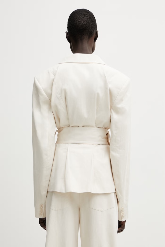 Odzież Rotate marynarka jednorzędowa z lnem damska 1155082059 beżowy