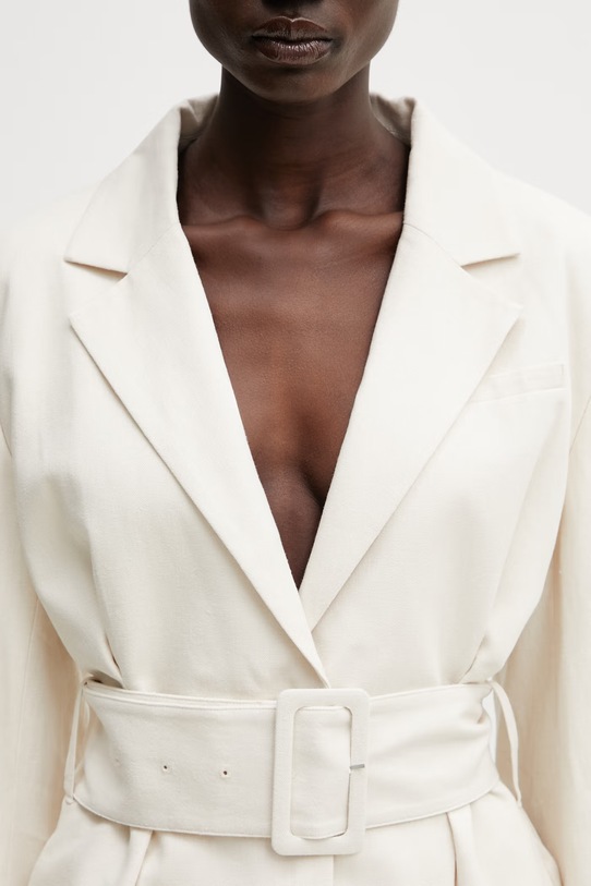 Rotate marynarka jednorzędowa z lnem damska beżowy 1155082059