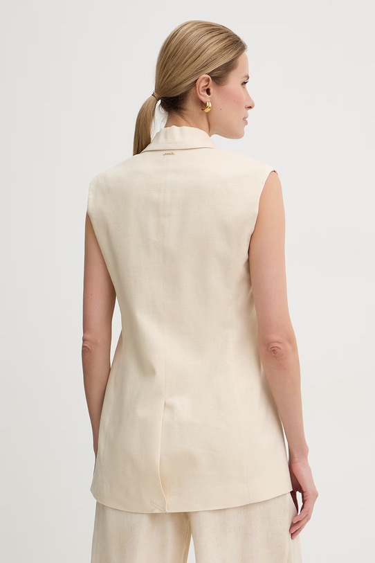 Odzież Twinset kamizelka jednorzędowa damska z lnem 261TP2314 beżowy